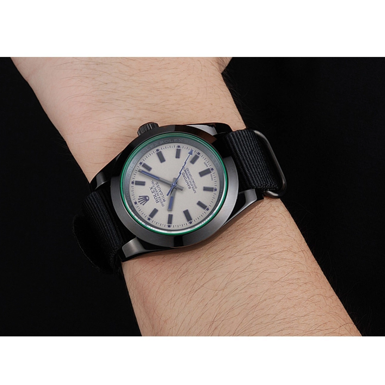 Aaa replica watch 622000 Nylon Black Rolex Strap Milgauss Bamford 0712